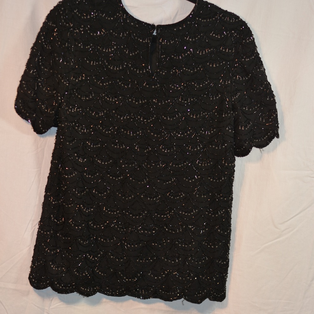Black Beaded SILK Top SZ S